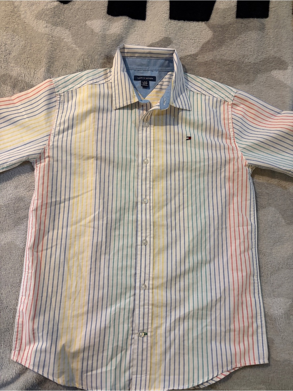 Tommy Hilfiger White Button-Down Shirt with Multicolor Stripes